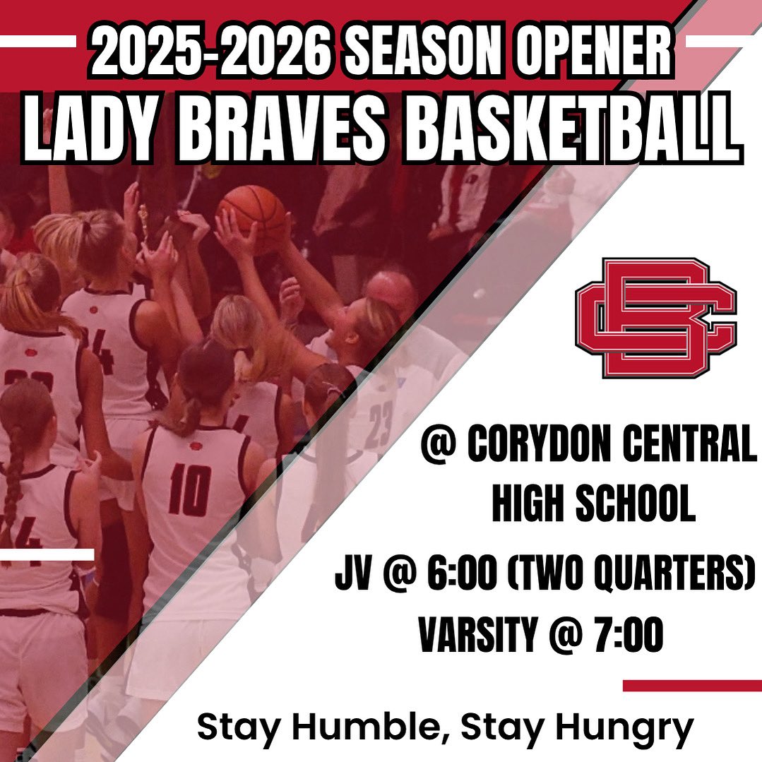 🚨GAME DAY🚨
To open the 25-26 season, the Lady Braves travel to Corydon Central to take on the Lady Panthers this evening. JV starts at 6 and will only be playing two quarters. Varsity will follow. 
Come cheer on your Lady Braves in their first game of the season!