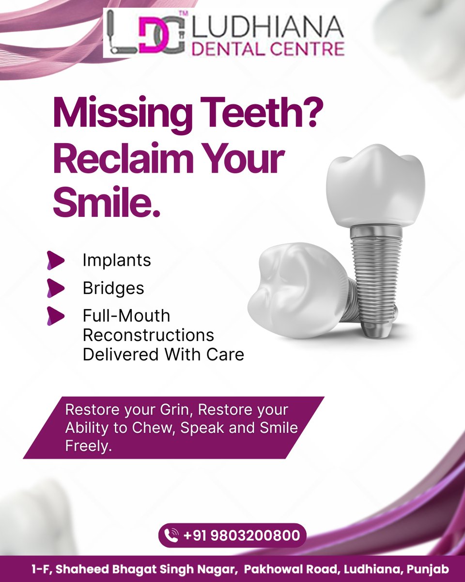 DentalLudhiana's tweet image. Transform your smile with our advanced tooth replacement treatments at Ludhiana Dental Centre! 

🌐:ludhianadentalcentre.com 
☎: +91 98032 00800

#ToothReplacement #DentalImplants #LudhianaDentalCentre #SmileRestoration #ImplantDentistry #MissingTeethSolution #DentalCare #Healthy