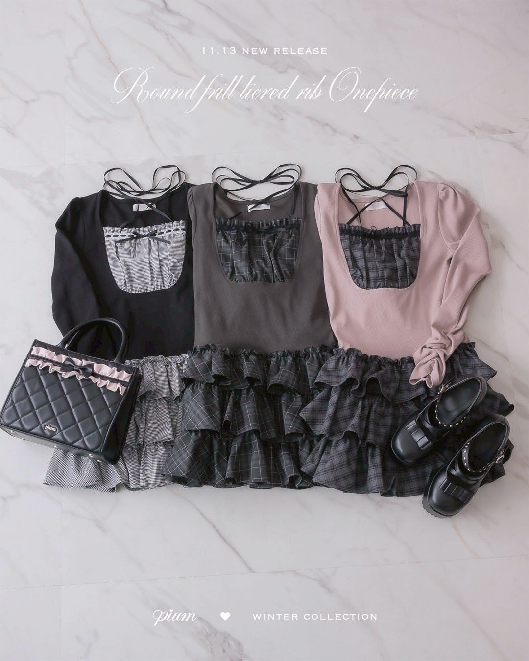 ヨーク切り替えティアードミニワンピース pium クロスベルト半袖