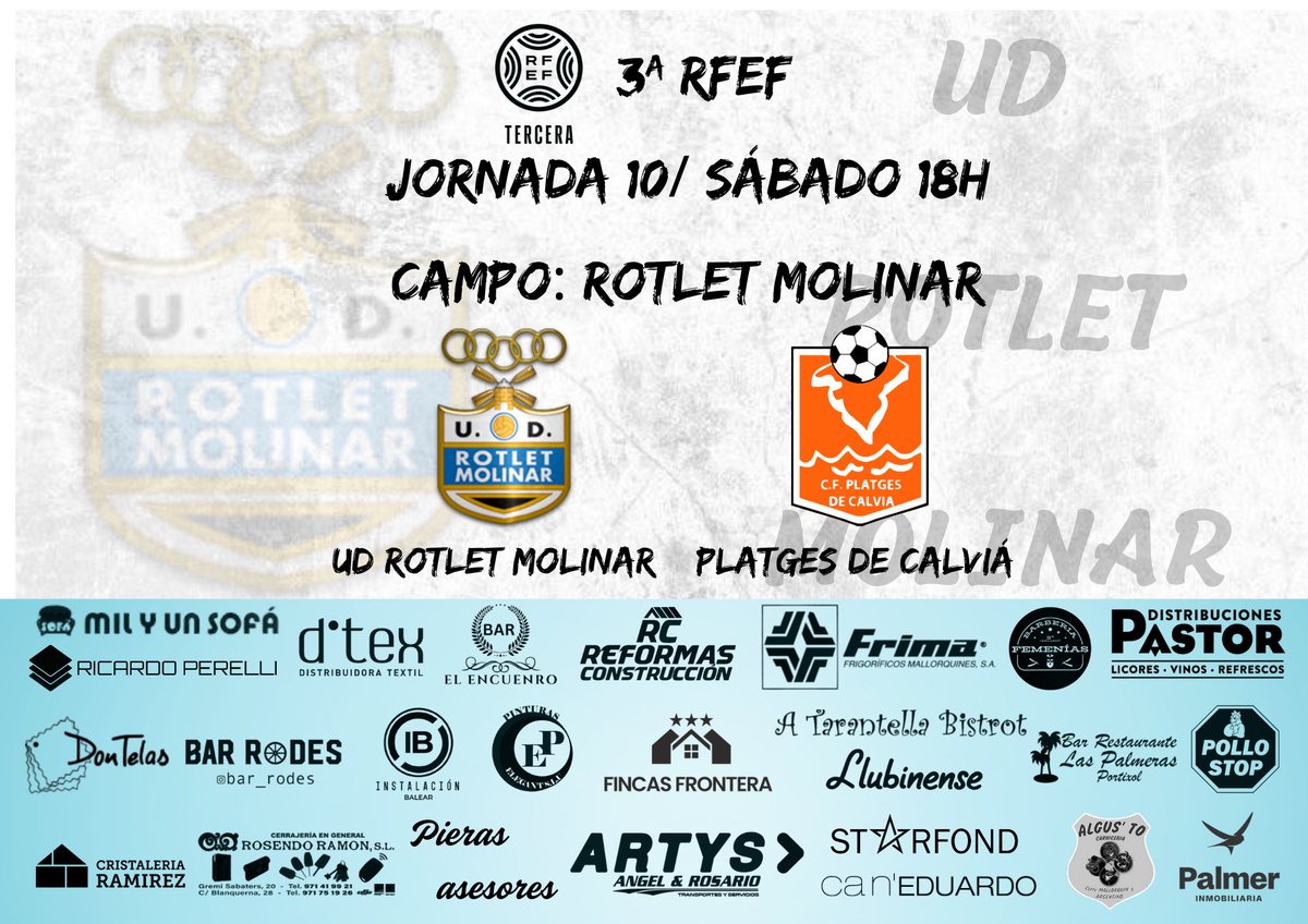 ⚫⚪ Primer equipo

🏆 Hoy jugamos en casa frente al Platges de Calviá a las 18h 🏟️
💪🏻 10ª jornada, partido importante frente a nuestra gente para que los puntos se queden en casa. ⚽