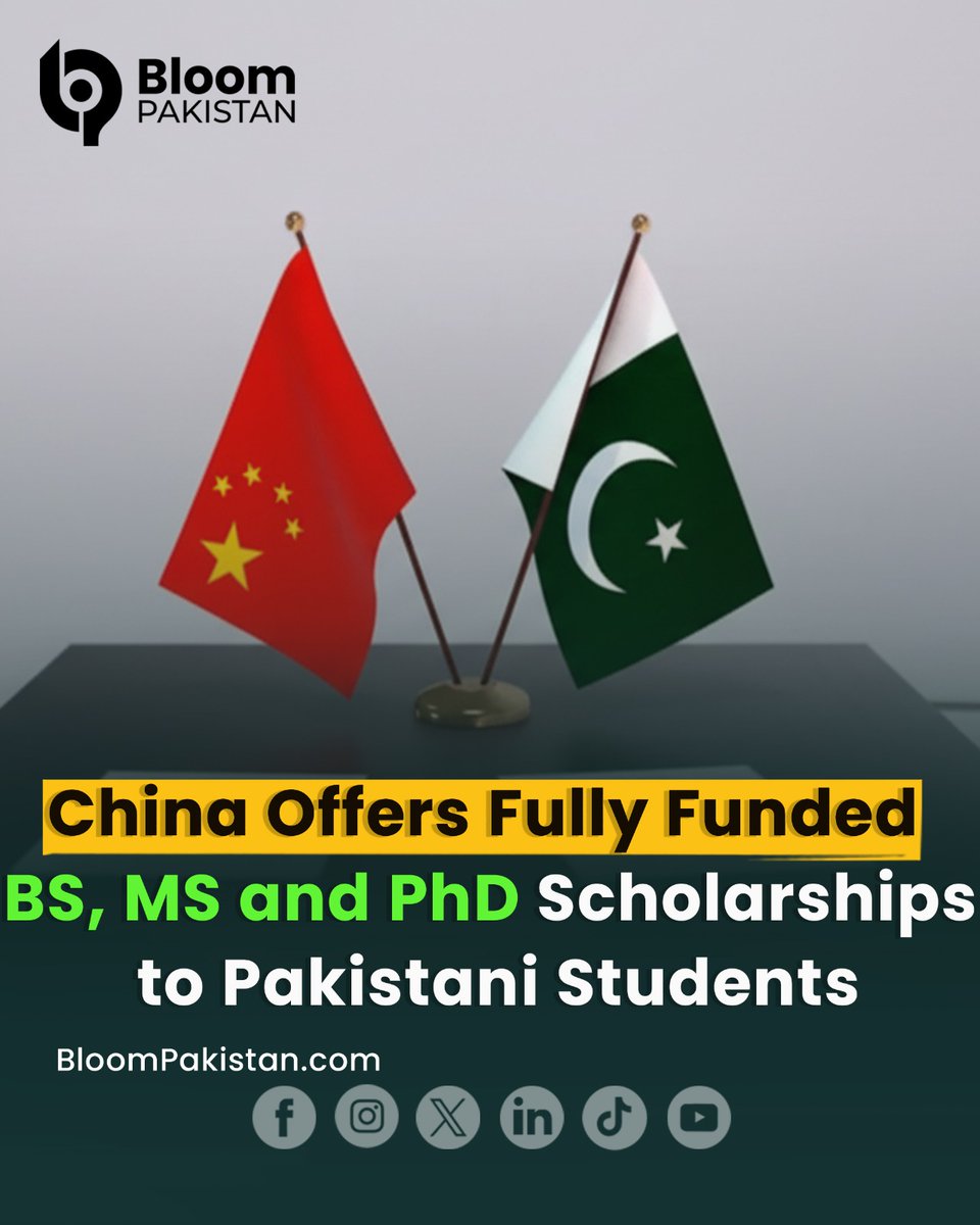 bloom_pakistan's tweet image. China Announces Fully Funded Scholarships for Pakistani and AJK Students Across BS, MS &amp;amp; PhD Programs.

Read More bloompakistan.com/china-offers-f…

#ChinaScholarships #FullyFunded #PakChina #AJKStudents