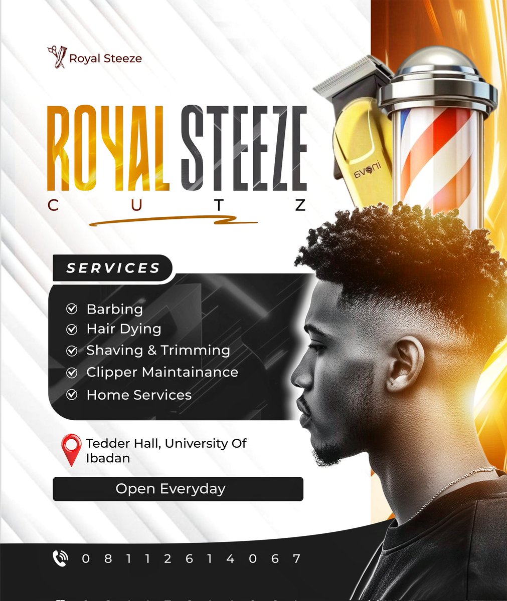 SamStudio_1's tweet image. 💈 Just wrapped up this bold flyer design for Royal Steeze Cutz — clean, confident, and unapologetically royal 👑

The goal? Blend class with creativity and let the visuals speak style. Every detail was crafted to mirror the precision of a perfect cut ✂️