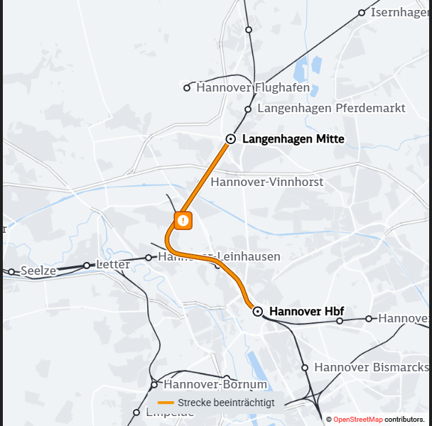 #RB38 #StartNiMi #HannoverHbf #Buchholz #Mellendorf #Soltau Ein Feuerwehreinsatz auf der Strecke beeinträchtigt den Bahnverkehr im Raum Langenhagen Mitte. In der Folge kommt es wahrscheinlich zu Verspätungen und Teilausfällen.