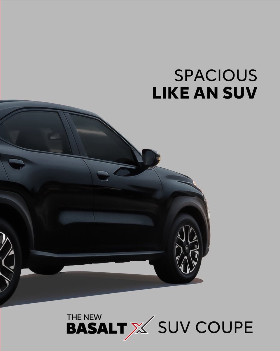 CitroenIndia's tweet photo. The Basalt X SUV-Coupé brings together bold SUV muscle and coupé sophistication in perfect harmony.
Book now!
#BasaltX #UnthinkableBasalt #Thrill #NewCitroënBasaltX #ThrillBhiStyleBhi https://t.co/q6JwrvXRbl
