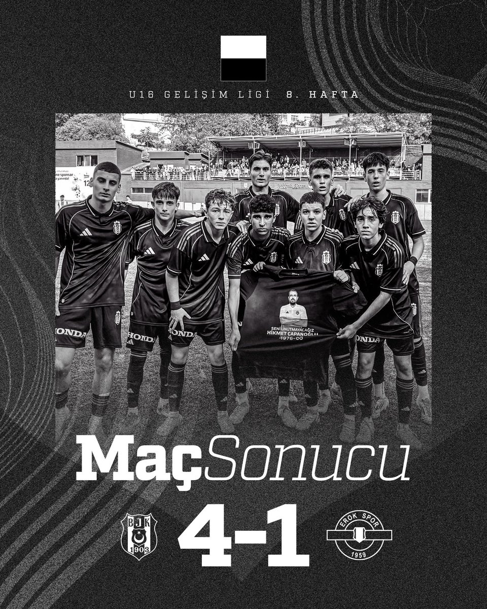 ⏹️ Maç sonucu.

U16 Gelişim Ligi, 8. Hafta | Beşiktaş 4:1 Esenler Erokspor

⚽️ Yağız Karabulut 35’
⚽️ Yiğit Kabaktaş 45’ 73’
⚽️ Beytullah Gezer 90’

⬛️⬜️