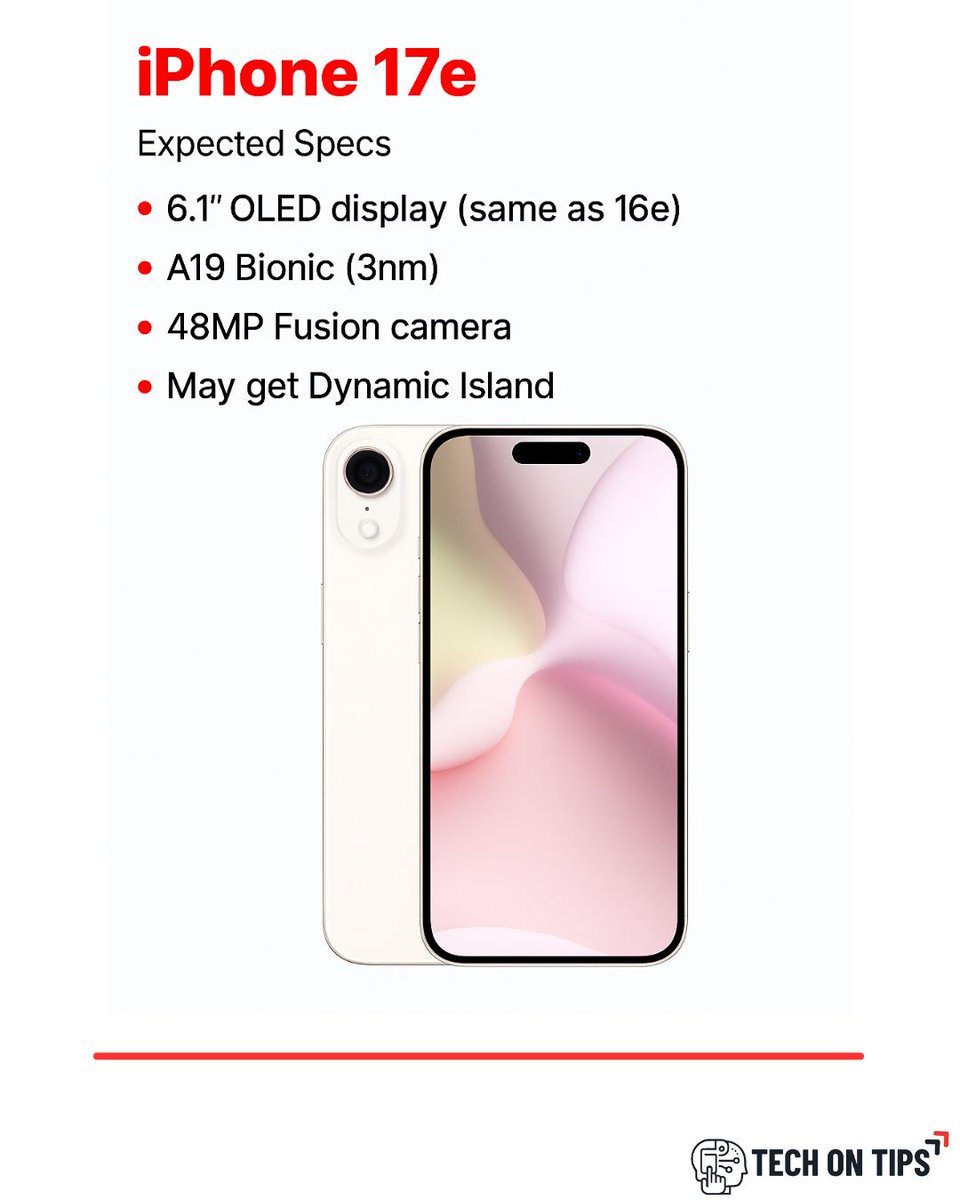 TechonTips24's tweet image. Apple is gearing up for the iPhone 17e (V159) 📱— expected to debut in early 2026! 🚀
Powered by the A19 chip, it promises flagship-level performance at a more accessible price. 🍎✨

#iPhone17e #AppleLeaks #TechNews #iPhone2026 #AppleA19 #iPhone17Series #MarkGurman