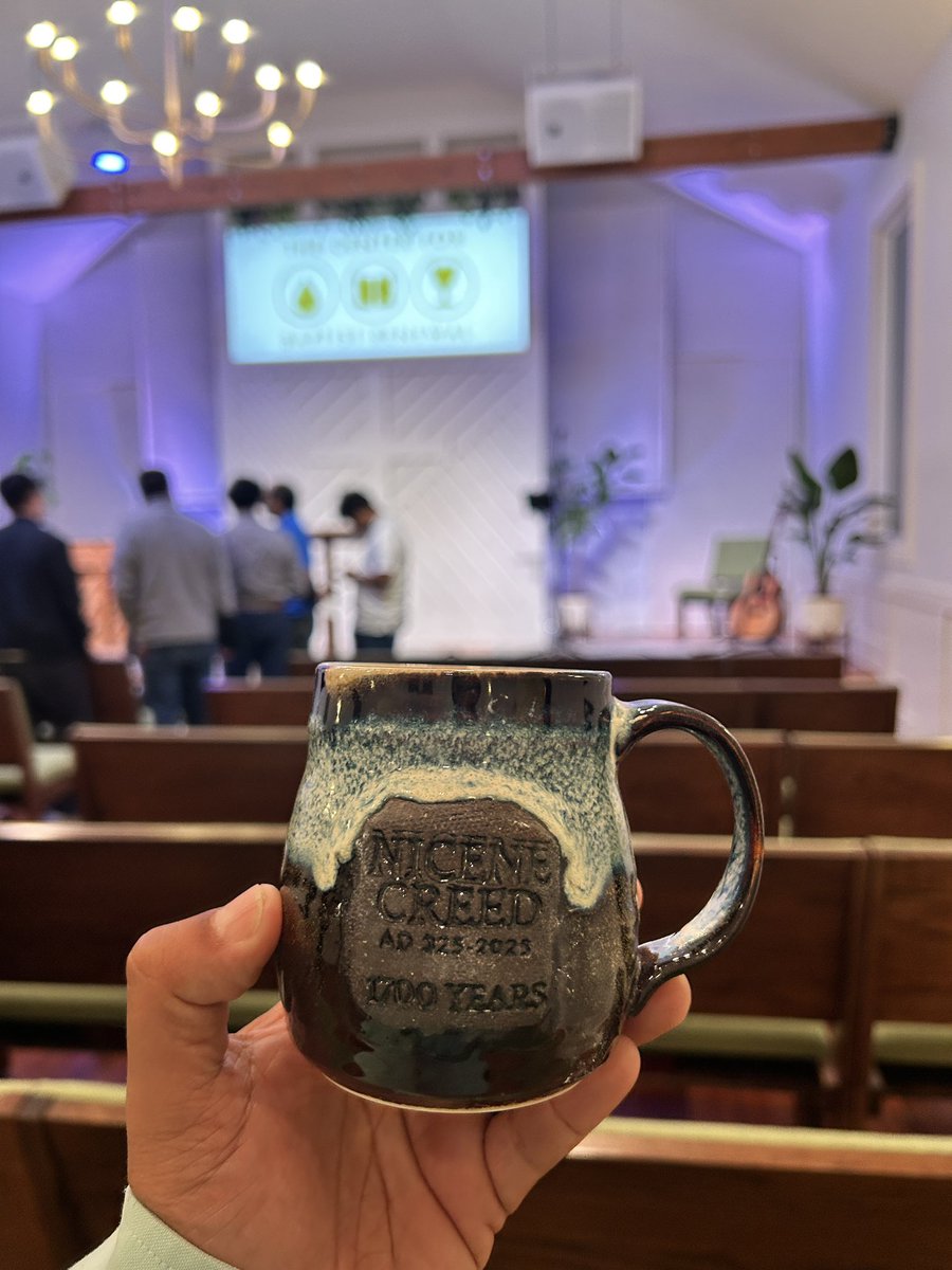 I’ll be drinking coffee out of this mug in commemoration of Nicaea!

Thanks to Redeemer Church and <a href="/GatewaySeminary/">Gateway Seminary</a>.

Also check out one of the conference sponsors on the slide: <a href="/BaptistRenewal/">The Center for Baptist Renewal</a>