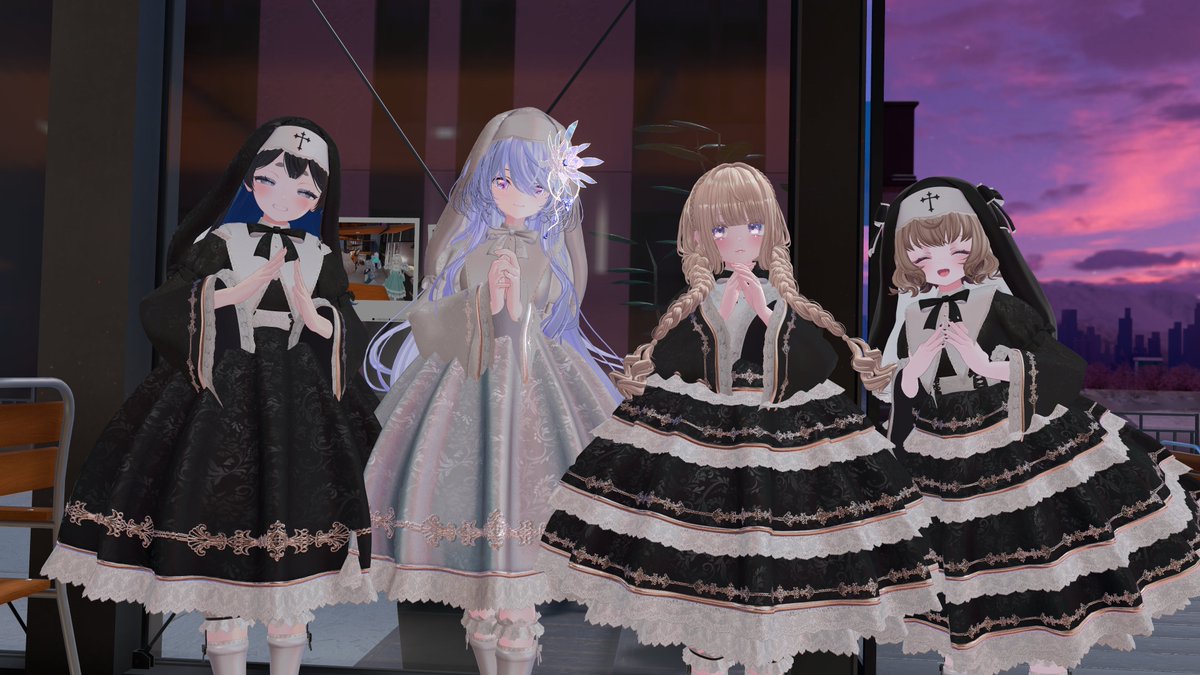 #VRC_NightCafe
・今日は人少な目NightCafe
・しっぽさんとレナちゃん
・Claret Amble合わせ #tailshop 
・After the Pray合わせ #thrlooking_glass