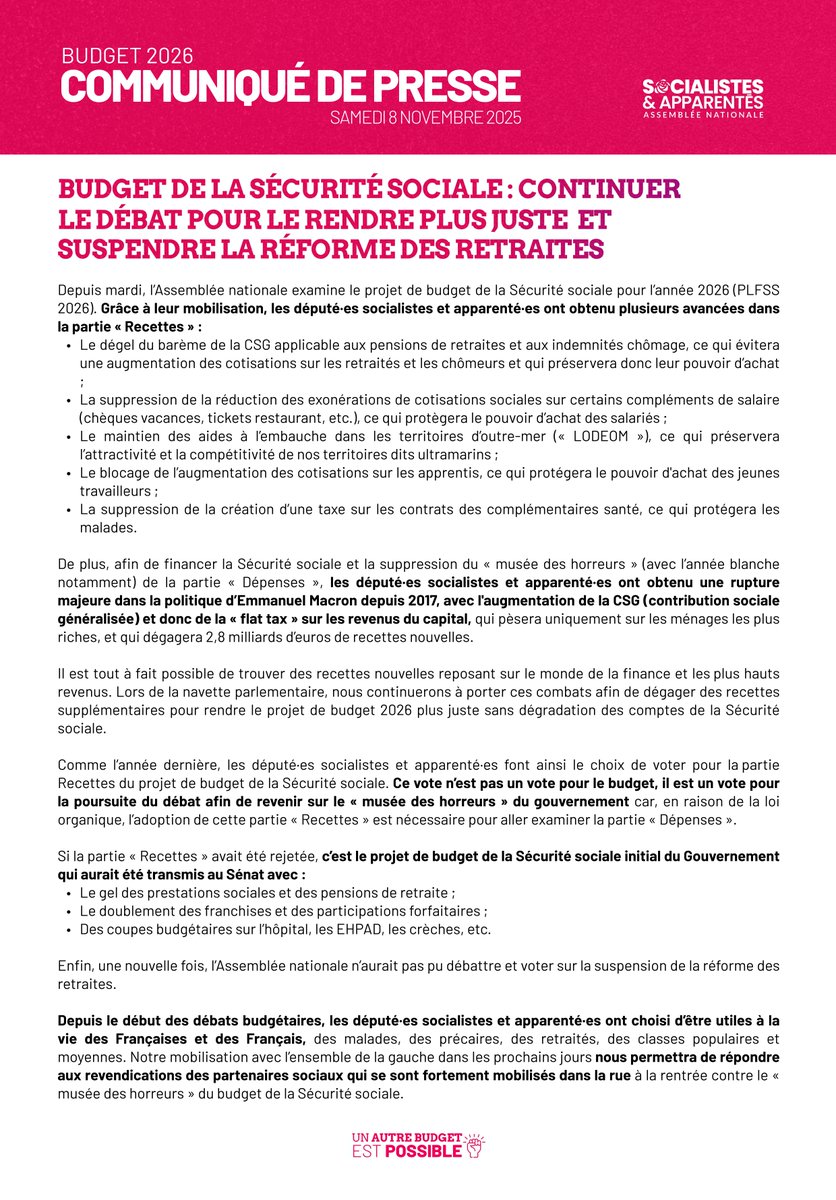 🔴🏛️ Voter la partie « Recettes » du budget de la Sécurité sociale, c'est voter pour pouvoir revenir sur le « musée des horreurs » du gouvernement et suspendre la réforme des retraites.

Nous poursuivons le combat pour un budget plus juste. ↓
