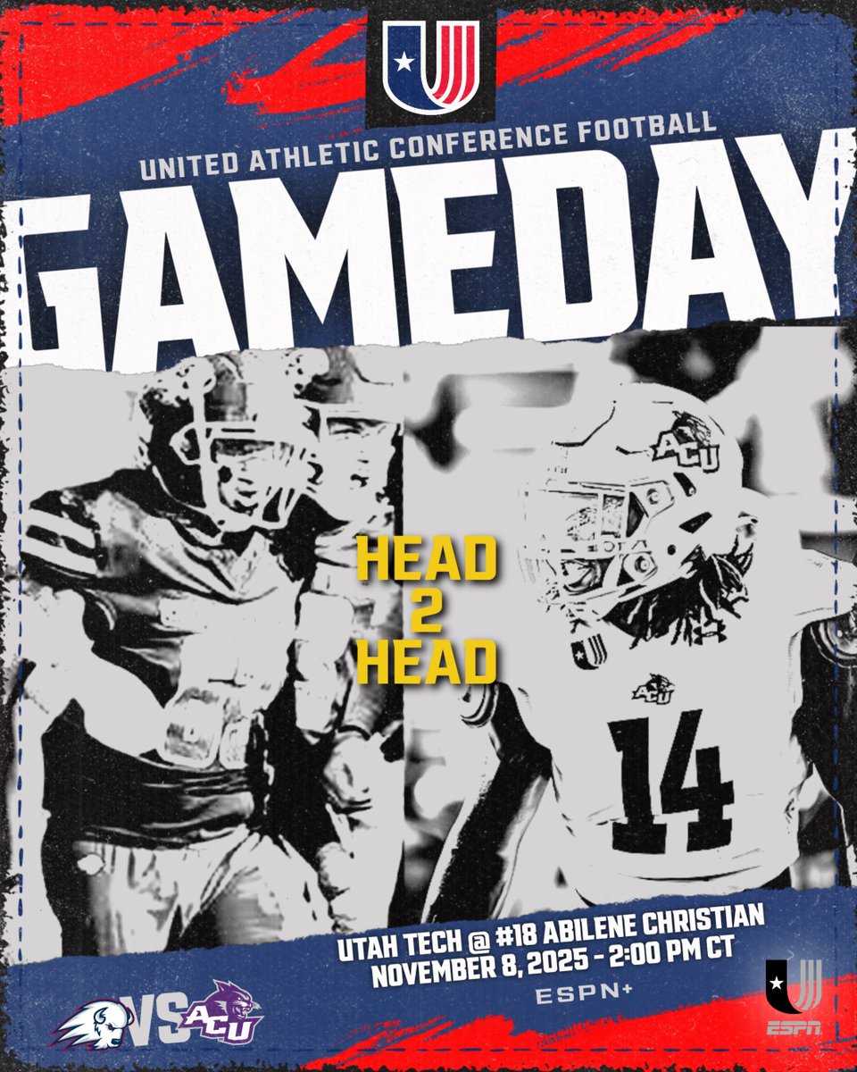 🅶🅰🅼🅴🅳🅰🆈 | 🆆🅴🅴🅺  1⃣1⃣

<a href="/UtahTech_Fball/">Utah Tech Football</a>  🆚 No. 18 <a href="/ACUFootball/">ACU Football</a> 

🕑 2:00 PM CT
📍 Abilene, TX
🏟️ Anthony Field @ Wildcat Stadium
📊 stats.statbroadcast.com/broadcast/?id=…
💻 espn.com/watch/player/_…

#UACFootball x #UtahTechBlazers 🦬 x #GoWildcats