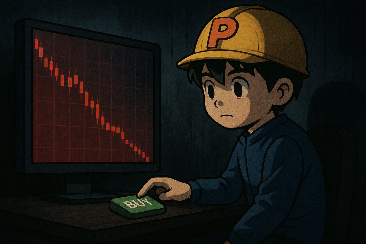 我认识一位P小将。
他不是什么大户，也不是庄家。
只是一个普通的加密人，
在风暴中仍然盯着那根不断下坠的K线。

我曾劝他：“别Buy了，再跌下去就是深渊。”
他只是笑了笑，说：“跌也罢，涨也罢，总得有人留下。”

于是我看见他戴上那顶黄色的安全帽，
在风声呼啸的市场里，
伸出手，按下那颗