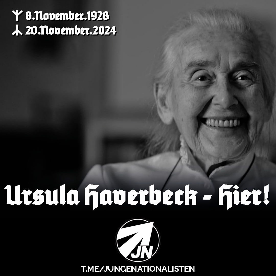 MaxMatthiess's tweet image. &quot;Glaubt nicht denen, die uns eingeredet haben Deutschland könne ruhig untergehen, das wäre kein Verlust. Liebe Landsleute , es kommt auf jedes Volk an und im Augenblick vielleicht in besonderer Weise auf uns!&quot;

Heute wäre Frau Haverbeck 97 Jahre geworden. 
Wir vergessen nicht!🕯