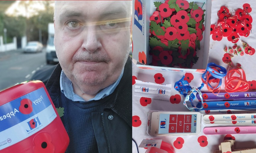 Dodgy selfie alert! Out selling poppies in New Malden today. Lots of people pleased to be able to buy their poppy from a street collector. A big thumbs down for the new plastic-free poppies, which aren't selling well at all. 🫤