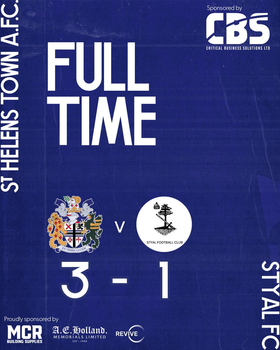 sthelenstownfc's tweet photo. Full Time!
3 St Helens Town AFC
1 Styal FC

 #TownTeam #ExTerraLucem #FootballForAll @CBS_Ltd_1 #MCRBuildingSupplies #AEHolland #ReviveClean https://t.co/1gLxu9rme4