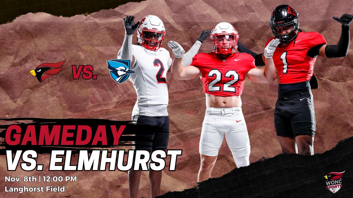 The final road game of the regular season is here and the Cardinals can clinch the CCIW regular season title today, as Elmhurst will try to play spoiler. <a href="/DylGantz/">Dylan Gantz</a> &amp; Dalton Mont have the call on <a href="/wonc891/">WONC-FM 89.1</a>

#RollCards #d3football #WeAreNC