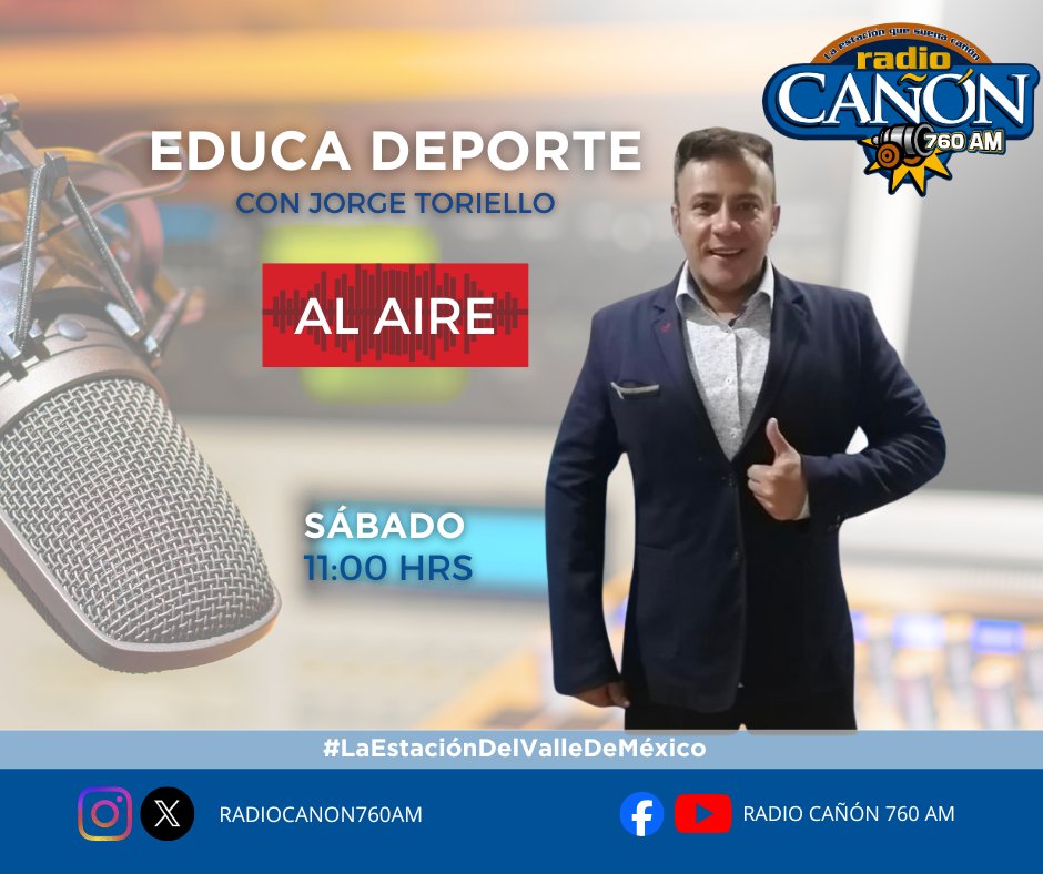 #LaEstaciónDelValleDeMéxico   📻🎶📰

Antes de   salir a la cancha, escucha 🎧 #EducaDeporte 💪🏻  con el impulso que necesitas para el triunfo #AlAire los   sábados a las 11 hrs. por #La760AM 📻 o radiocanon.com.mx   📲 🖥️#FelizSabado