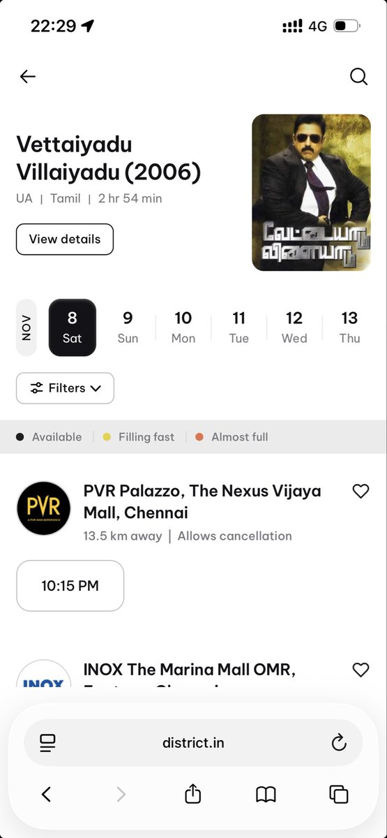 Vettaiyadu Villaiyadu is screening. But bad show timings. 😪