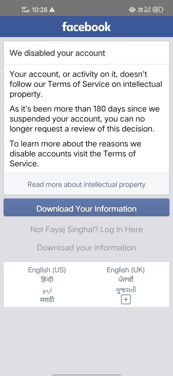 FAYAJPAVATIYA's tweet photo. Hello, my Facebook ID is closed for almost 2 years, I don't know why it has been closed and the 180 day time period has never been completed, please return my ID, I really need it.#
@facebook @facebook_india1 @facebook https://t.co/GwVFNMWsoC