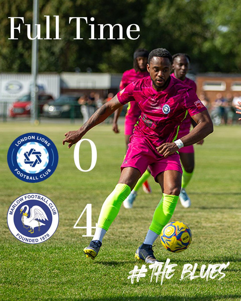 MarlowFC's tweet photo. Full time
4-0 !! 

We take 3 points away from home against @LondonLions_ 💙

#MarlowFC https://t.co/177SymcZfx