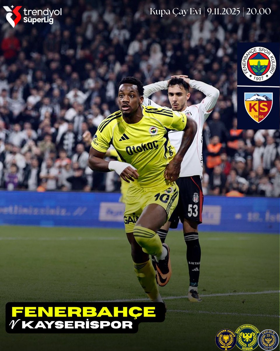 🏆 Trendyol Süper Lig 12.Hafta 
🆚 Kayserispor
🗓 9 Kasım 2025
🕗 20.00
🏟 Chobani Stadyumu
📍 Kupa Çay Evi
#ErzurumLiseGFB