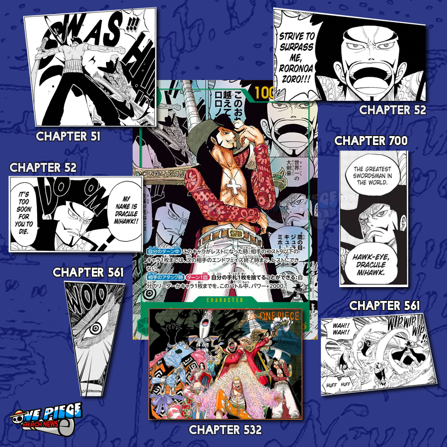 Dracule Mihawk is the Manga Rare for OP14. • Chapter 51 - top left