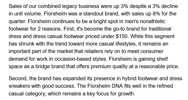 Florsheim's strength confirming dress/hybrid footwear momentum $WEYS
