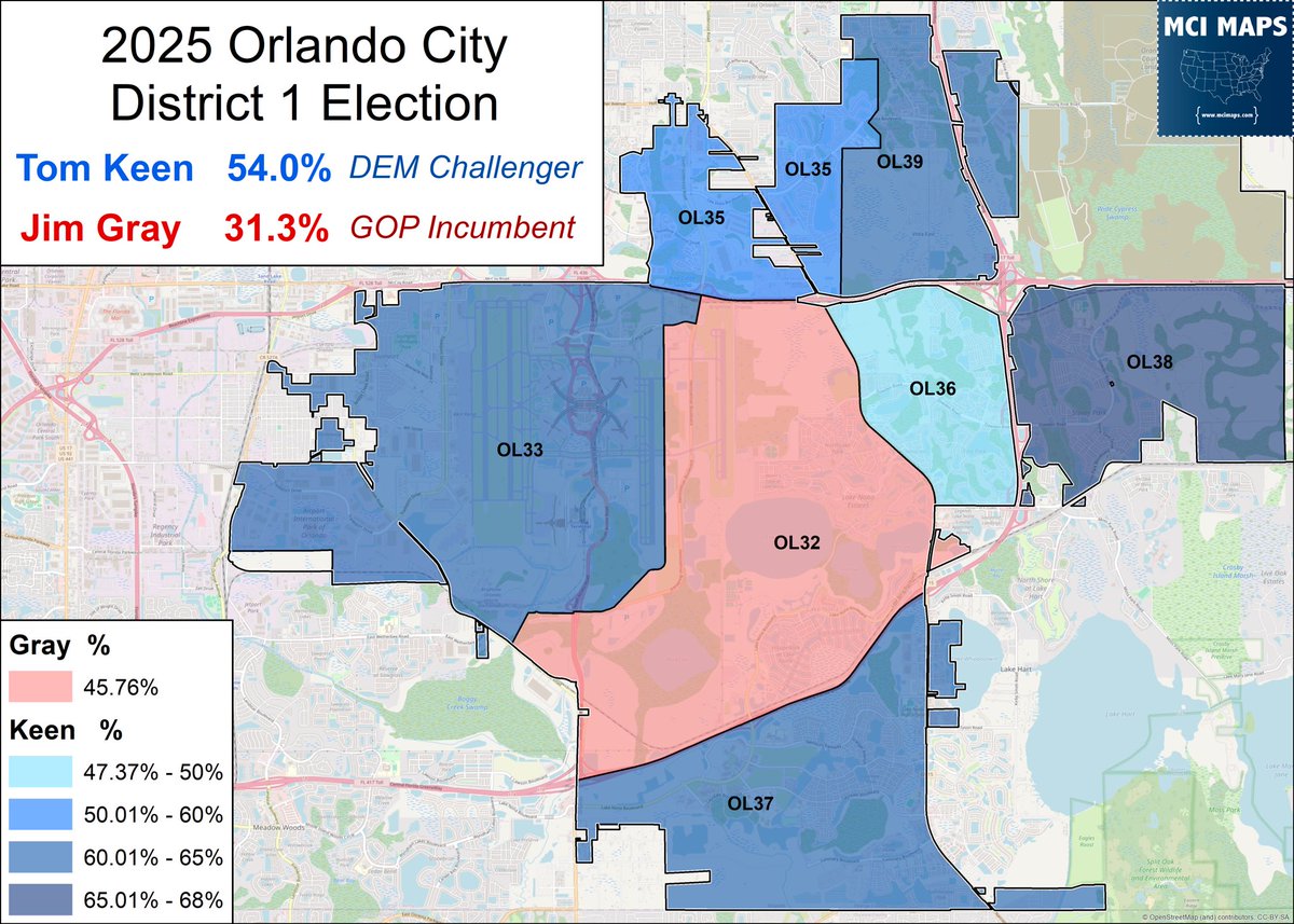 On Tuesday, Orlando ousted its last Republican City Commissioner - and jr wasn’t even close

In the officially non-partisan races, this narrow Harris district ousted its incumbent by over 20 points!

Working on an article of this race #flapol