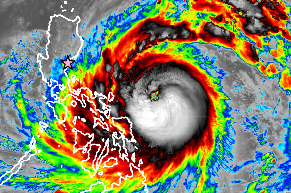 #Typhoon #FUNGWONG is closing in on #Philippines. It's been gradually strengthening &amp; is starting to look more symmetric—&amp; dangerous. I'm still on the waterfront in Baler (star). Gonna decide next steps in the morning. For now, I'm right where I want to be. Gorgeous night here.