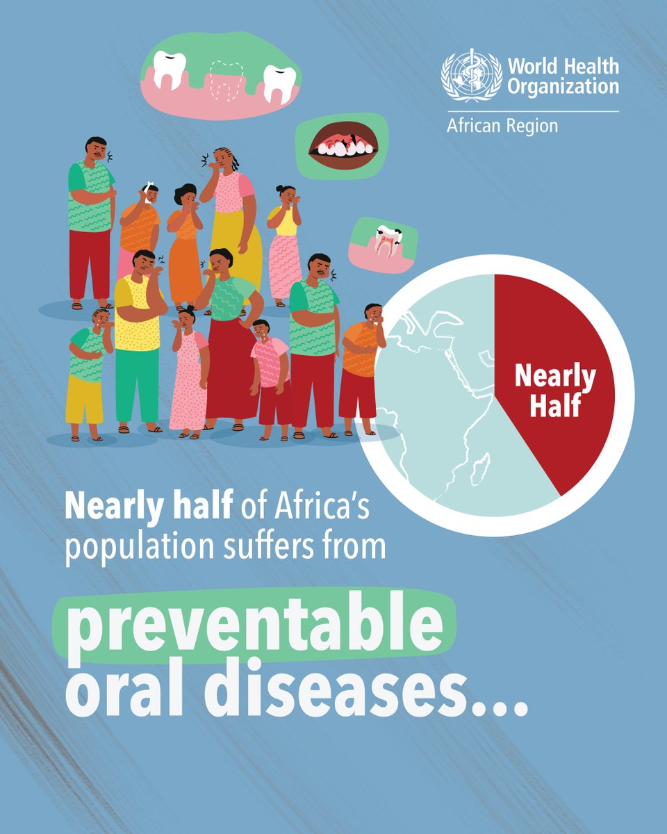 Oral diseases such as: 
🦷 dental caries (tooth decay)
😬 severe periodontal disease
😢 tooth loss and
🎗️ oral cancer
affect our health, speech, learning and social interactions.

But most oral diseases are preventable.
Practice good oral hygiene and live a healthy lifestyle.