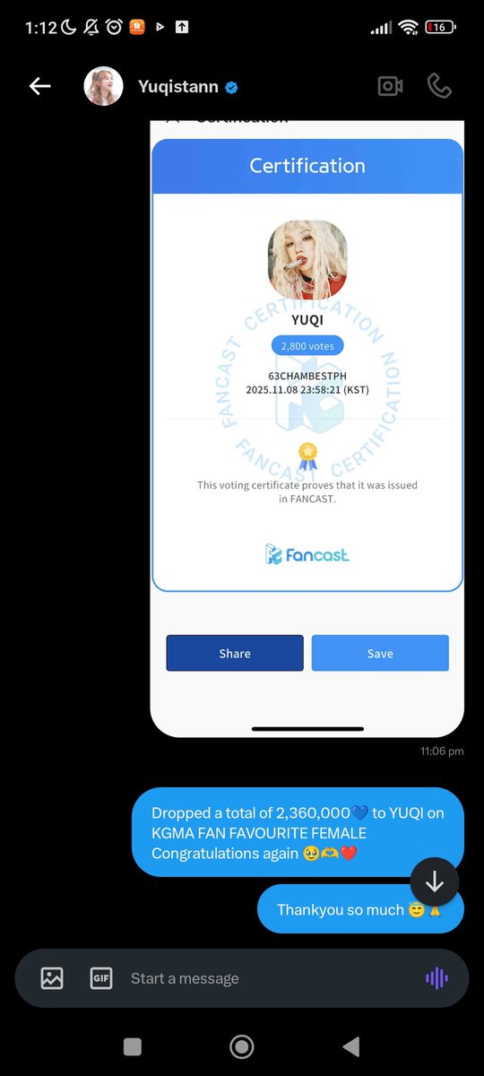 chamsims_beats's tweet photo. Dropped a total of 2,360,000💙 to #YUQI on KGMA FAN FAVOURITE FEMALE ARTIST FANCAST
Thank you so much for buying hearts to my shop again @Yuqistann 🥰🫶
Congratulations for winning this poll. 🥳😇
Always fighting! 🫶
#chambeatsproof https://t.co/jzlAzOR1Tq