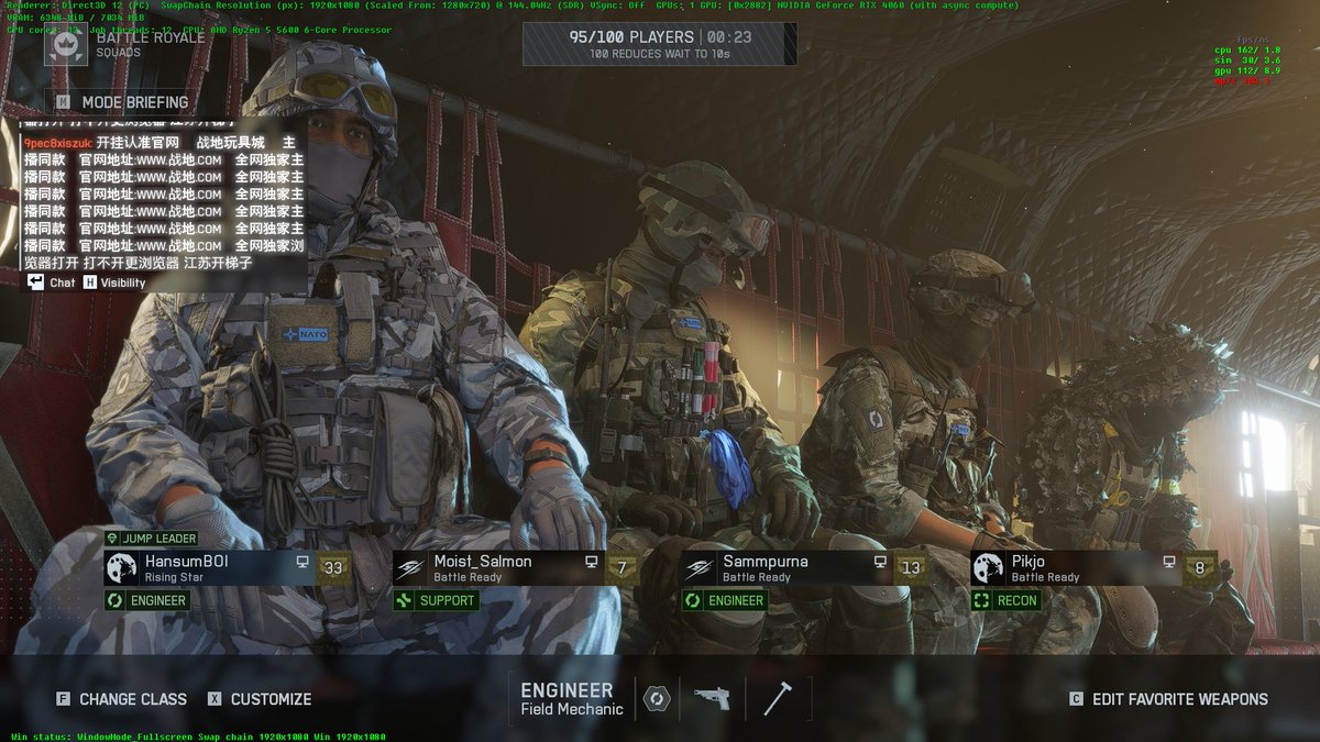 ThinkPanda8's tweet photo. @alexxgamedev @Battlefield one more thing, some annoying spammer advertising their cheats are just bothering people. can you add some cooldown timer on the all chat if they spam too much that sure do the trick https://t.co/K6JdOG1XYH