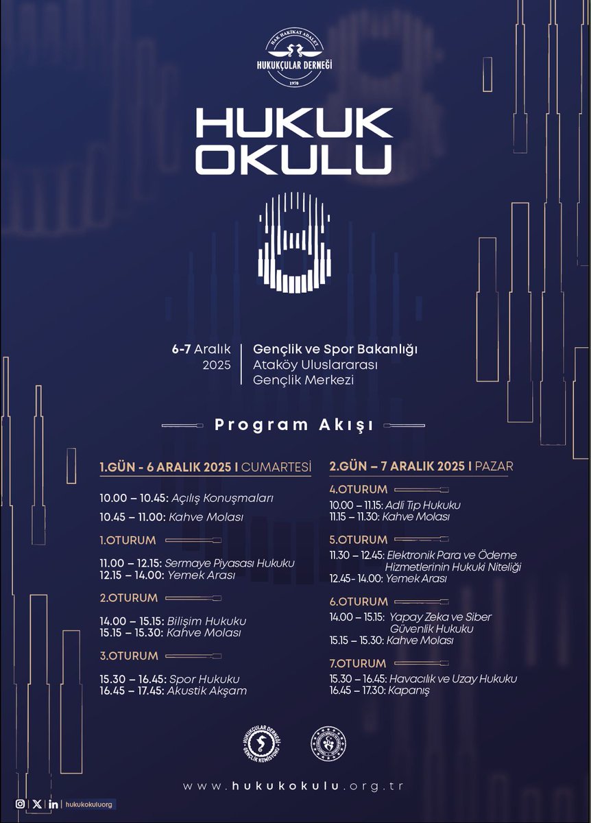 🎓 Hukuk Okulu’nda Buluşuyoruz!

Hukukun farklı alanlarında söz sahibi akademisyenler ve uygulayıcıların bir araya geldiği Hukuk Okulu 8, bu yıl da dopdolu bir programla genç hukukçuları bekliyor!