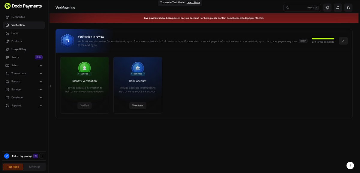 johurulmaz's tweet photo. Day 13 of polish my prompt
Submitted verification form in @dodopayments to activate the love mode.
@dodopayments, please do verify as soon as possible.
#buildinpublic #100DaysOfBuilding #SaaS #indiehackers https://t.co/8FaHo2uB9Z