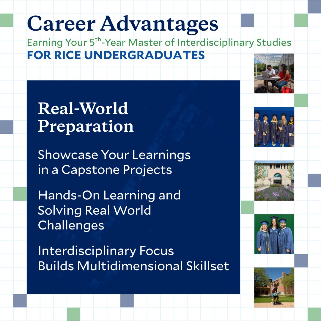 ContinueRice's tweet image. 🎓 Fast track your career with Rice’s 5th Year Master of Interdisciplinary Studies! Earn a graduate degree in just one year and gain the skills to lead, innovate and stand out in the job market. Learn more: hubs.la/Q03RX6-F0 #gradschool #interdisciplinarystudies