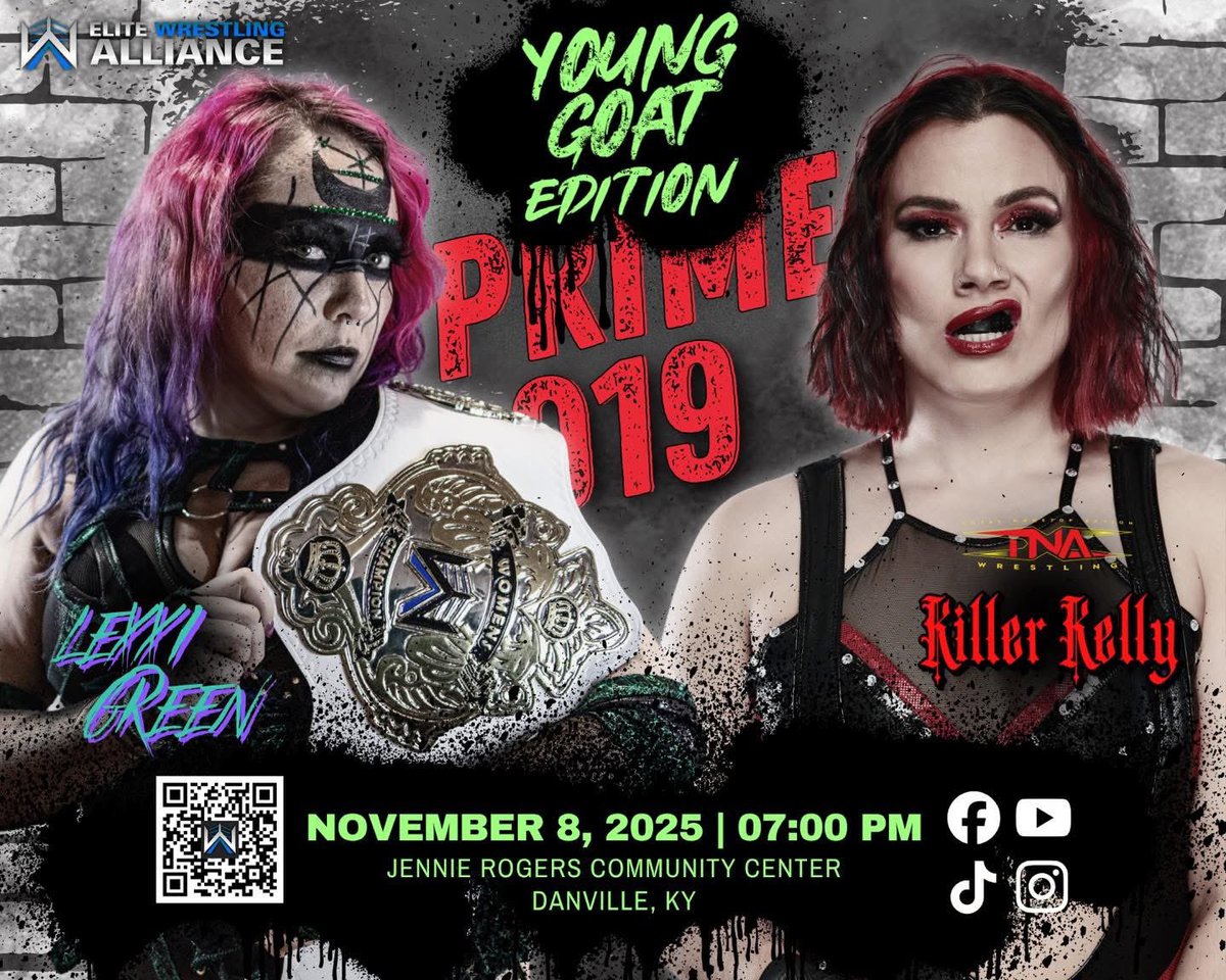 KennyisChillin's tweet photo. Wrestling show number 97 of 2025 for yours truly. @EliteWAKY is bringing some “Killergoat” talent this evening as @Kelly_WP and @TheBadReed will make their EWA in-ring debuts. Kelly will challenged @GreenLexxi for the women’s championship while Myron will face an opponent TBA https://t.co/5ey6wmH6eI