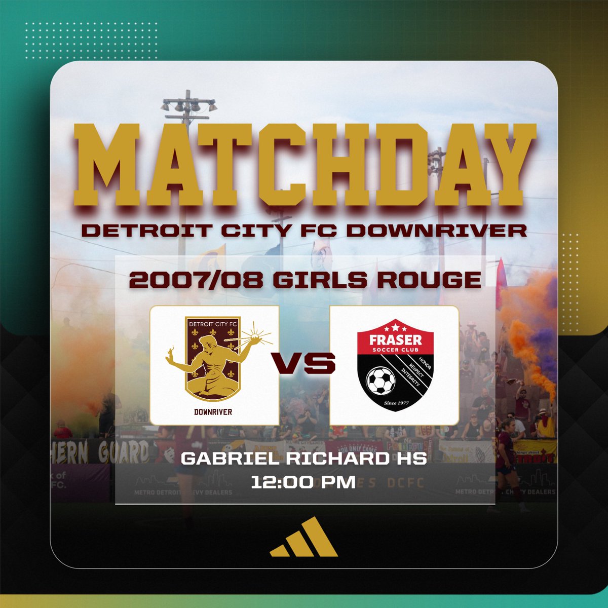 ⚜️ MATCHDAY ⚜️ Our 2007/2008 Girls Rouge take to the pitch for their home match at Gabriel Richard High School. Come cheer them on! Kick off at 12:00 pm today! #dcfcdownriver