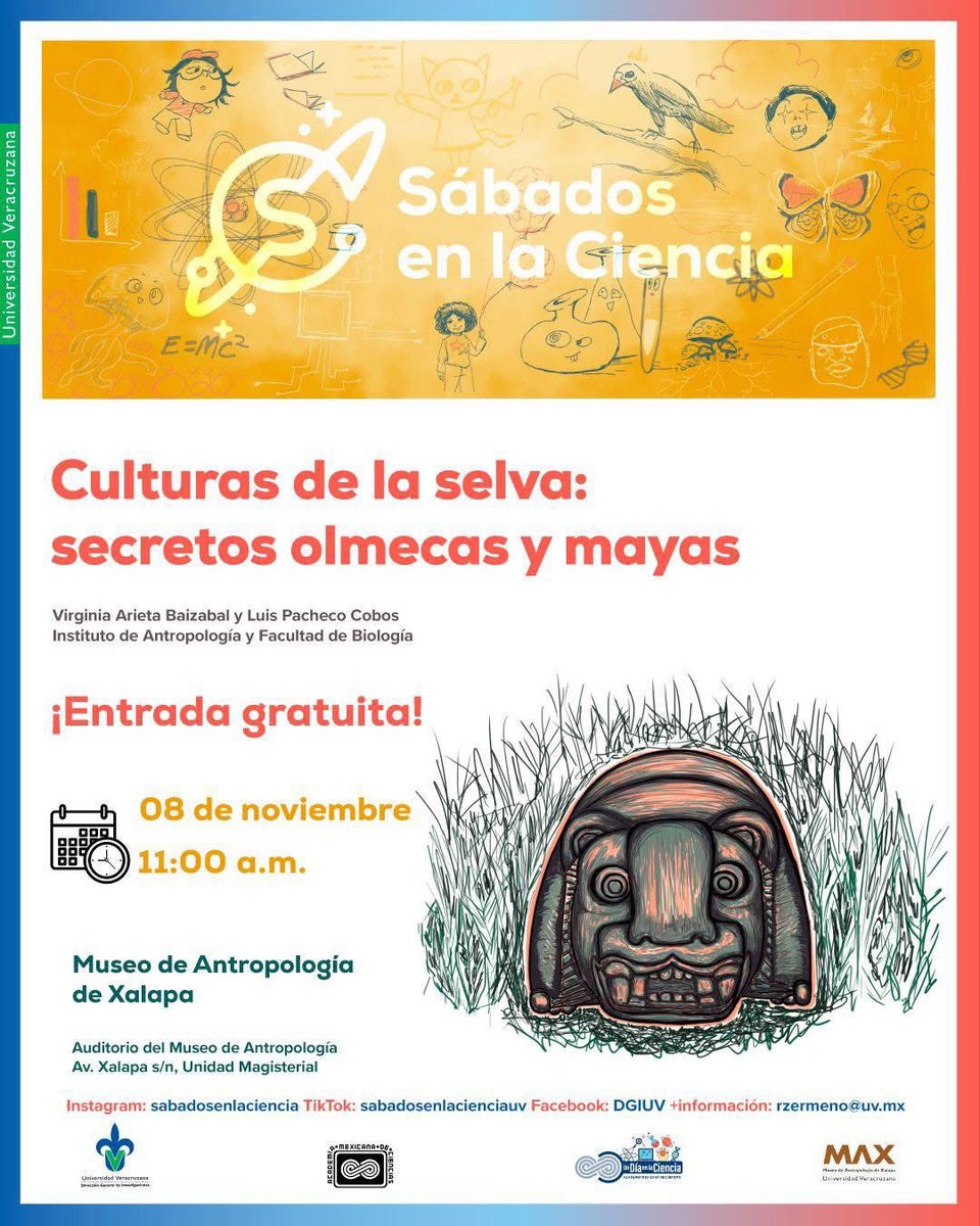 ¡Es hoy! Amiguitos(as) exploradores(as) y familias curiosas, hoy salimos a la aventura de la selva para conocer sus secretos. 
Nos vemos a las 11:00 hrs en el Museo de Antropología de Xalapa.