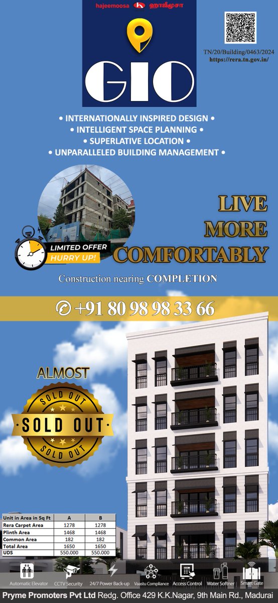 zaid_omar's tweet photo. Pryme GIO, Madurai - Live More Comfortably - Current Progress as on 06.11.2025 - Finishing Stage - Luxury 3 BHK in Anna Nagar, Madurai. If you're ready for your tomorrow, contact us today! TEL +918098983366 https://t.co/rMSmeUOrJp
