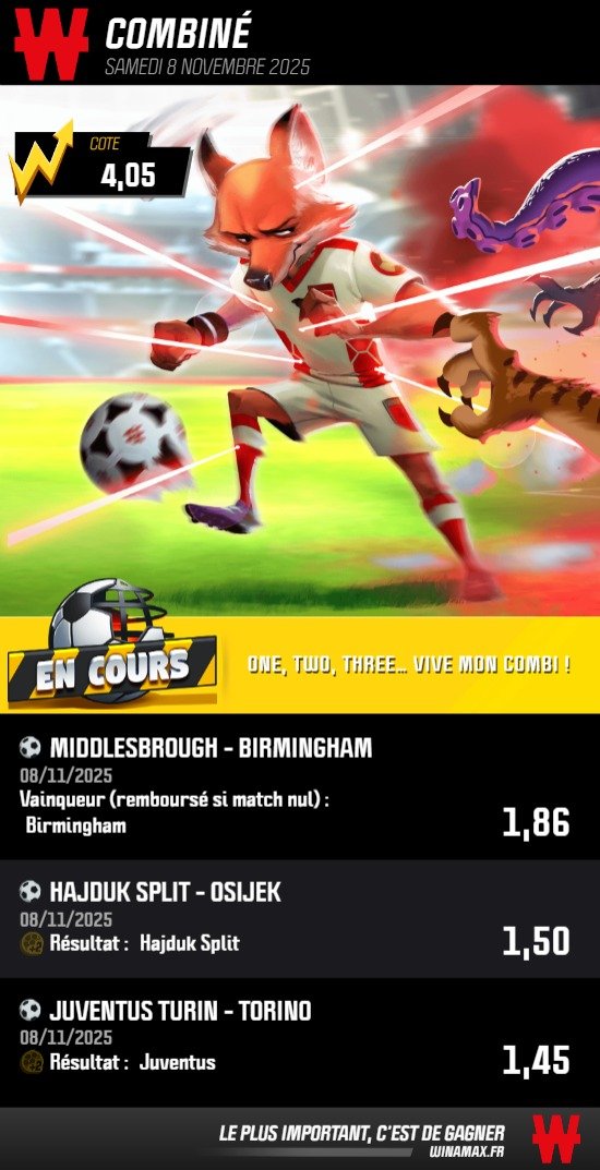 LE COMBINÉ foot du week-end avec DataFoot et le BDT 🤝

ℹ️ : prenez-les en simple (toujours préférable) + petite mise en combiné !
ℹ️ : celui dont le spot perd, offre un abonnement d'un mois sur son outil !
🔗 : winamax.link/q6gpH