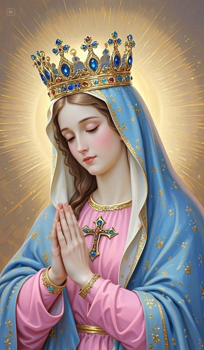 Dios te salve, María, 
llena eres de gracia;
el Señor es contigo.

Bendita Tú eres 
entre todas las mujeres,
y bendito es el fruto
de tu vientre, Jesús. 

Santa María, Madre de Dios,
ruega por nosotros, pecadores,
ahora y en la hora de nuestra muerte.

Amén. 🩵🙏🌹