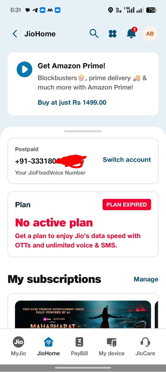 0031Aveek's tweet photo. @JioCare My WiFi got disconnected due to a pending payment. I recharged around 5 PM, but it still shows no active plan. Called customer care, and they said the plan will only start after 12 midnight apparently this happens with every customer.  No internet for half a day even after paying https://t.co/rWdop8U486