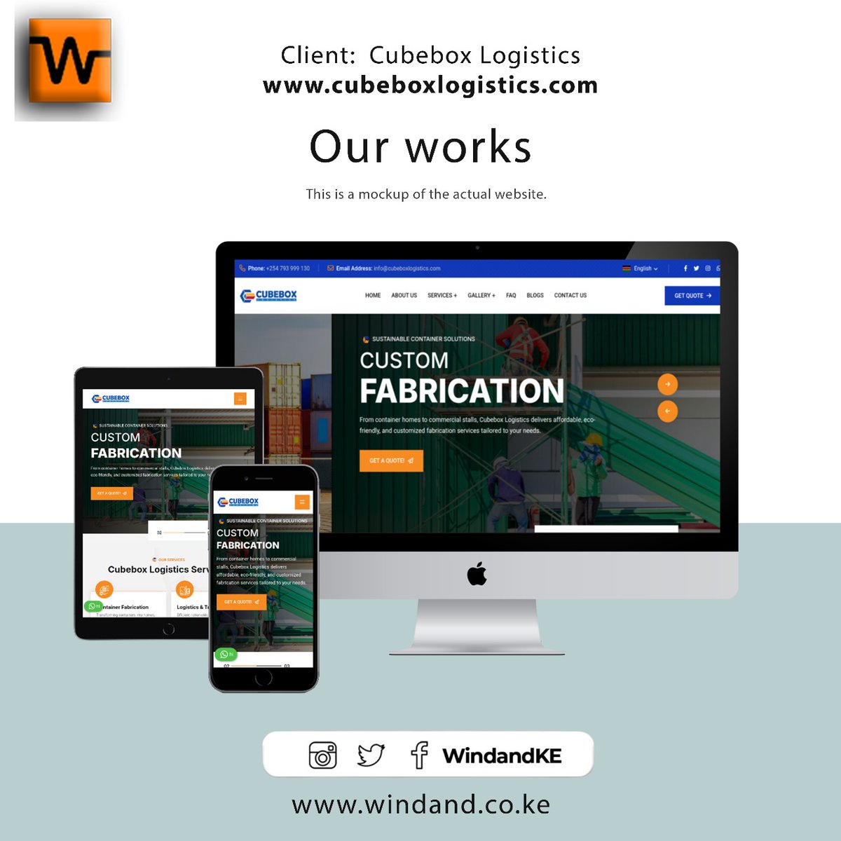 WindandKE's tweet image. Proud to showcase the clean, modern website we built for CubeBox Logistics - fast, reliable, and built for growth!

Check it out: cubeboxlogistics.com

For enquiries:
Call: +254 792 176 174
Visit: windand.co.ke 

#WindandKE #WebDesign #GrowWithTech #Digital