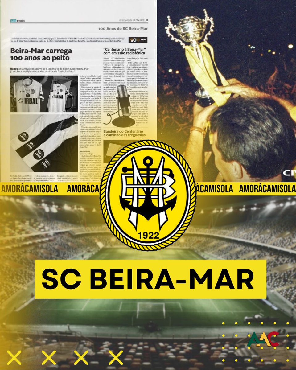aac_futebol's tweet photo. HISTÓRIAS QUE MARCARAM O FUTEBOL PORTUGUÊS – S.C. Beira-Mar 🟡⚫️

O @scbeiramar fundado em 1922 viveu glórias e quedas, mas nunca perdeu a alma aurinegra

Da Taça de Portugal em 1999 ao sonho de voltar aos grandes palcos, a paixão continua viva em Aveiro

#BeiraMar #AmorÀCamisola https://t.co/zJIGP1Et3X