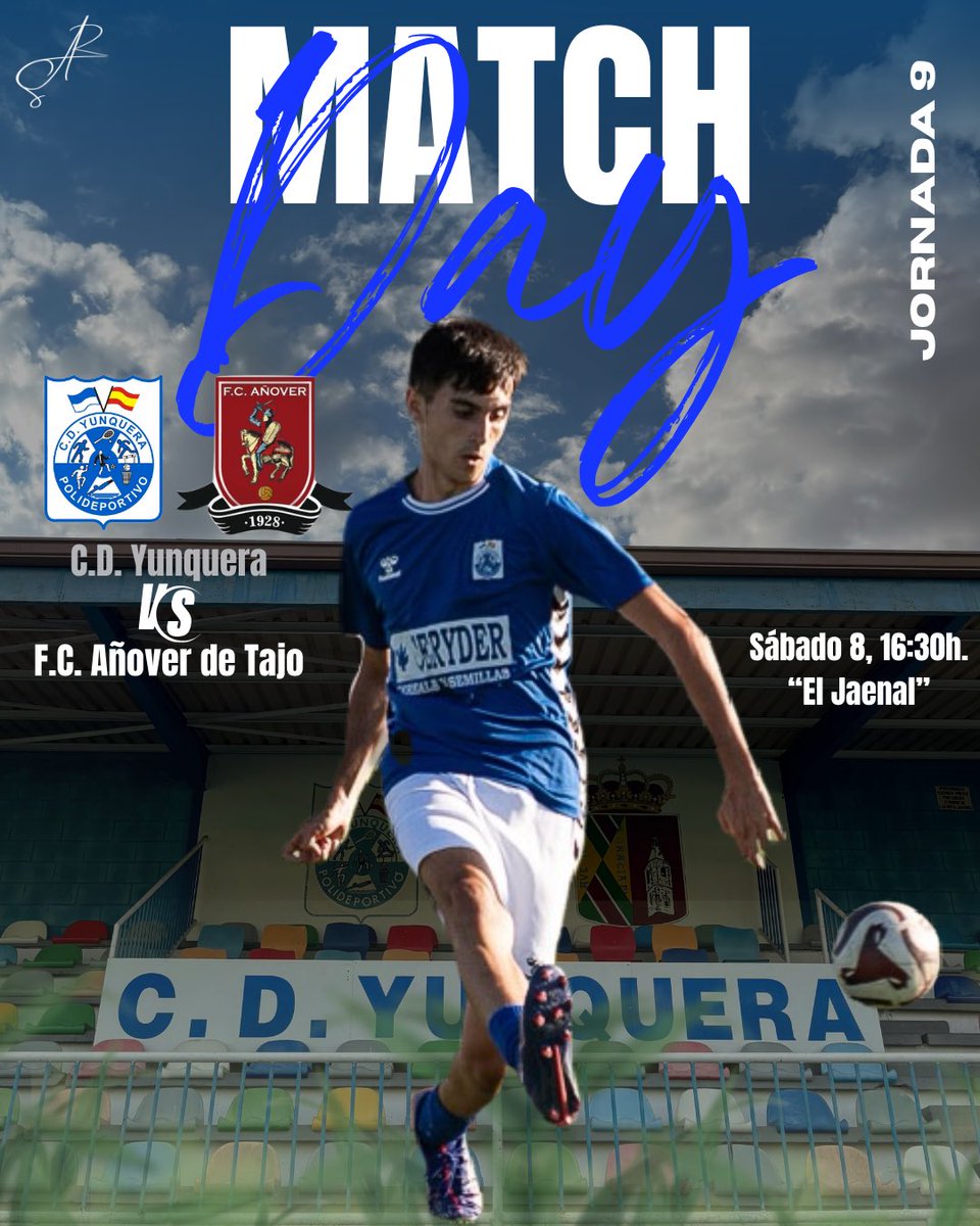 📢 ¡Vamos a por la novena jornada de liga!

⚽️ Jornada 9
📅 Sábado 8 de noviembre
🕟 16:30 h.
🆚 F.C. Añover de Tajo
🏟️“El Jaenal”

🎟️ Ya se puede comprar la lotería de Navidad
¡SEGUIMOS CON LA TEMPORADA!💪🏻💙
#123yunquera #50añoshonrandoanuestropueblo