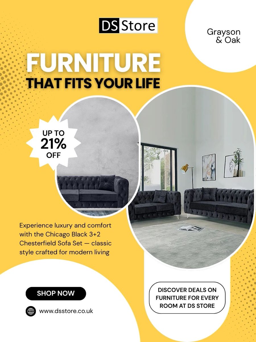 DSStoreUK's tweet photo. ✨ Add a touch of class to your home with the Chicago Black 3+2 Chesterfield Sofa Set — luxurious, durable, and designed for everyday comfort.
Shop now at DS Store UK or call 📞 07436 499256
#DSStoreUK #ModernFurniture #HomeDecor #SofaSet #Chesterfield #UKHomes #FurnitureDesign https://t.co/n1WKCnkUdA