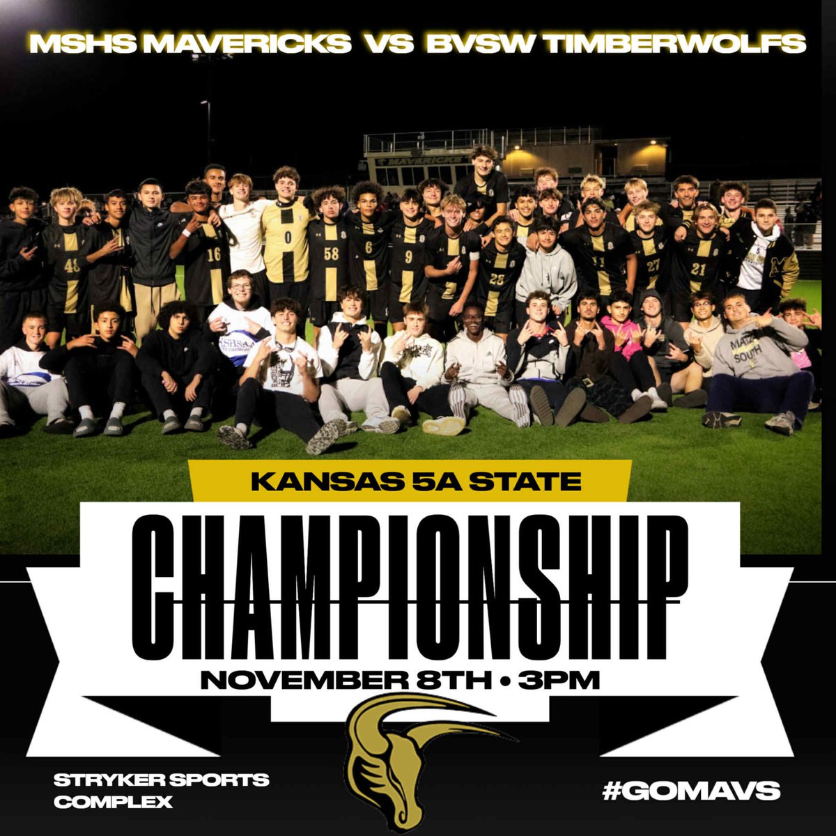MavericksSoccer's tweet image. State Championship Gameday!! Maize South takes on Blue Valley Southwest today @ 3pm at Stryker Soccer Complex. Come out and support this incredible group of boys as we look to win our 3rd State Championship in 4 years. Let’s go, Mavs!! 🤘🏼😈⚽️ #MaizeSouthSoccer