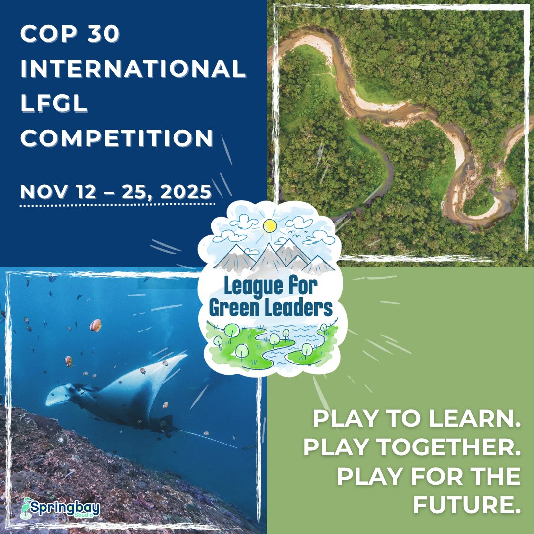 SpringbayStudio's tweet image. 🌍 COP 30 International League for Green Leaders Competition starts on Nov. 12, 2025. Join Ts &amp;amp; Ss around the world for a special learning experience by #takingactions TOGETHER!
👉Learn more: bit.ly/41B5FlV #LFGL #COP30 #ClimateEd #gbl