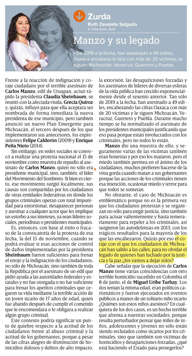 #kJ
MANZO Y SU LEGADO
(<a href="/Zavaleta_Ruth/">Ruth Zavaleta</a> / opinión / <a href="/Excelsior/">Excélsior</a>)
#TemasParaElAnálisis