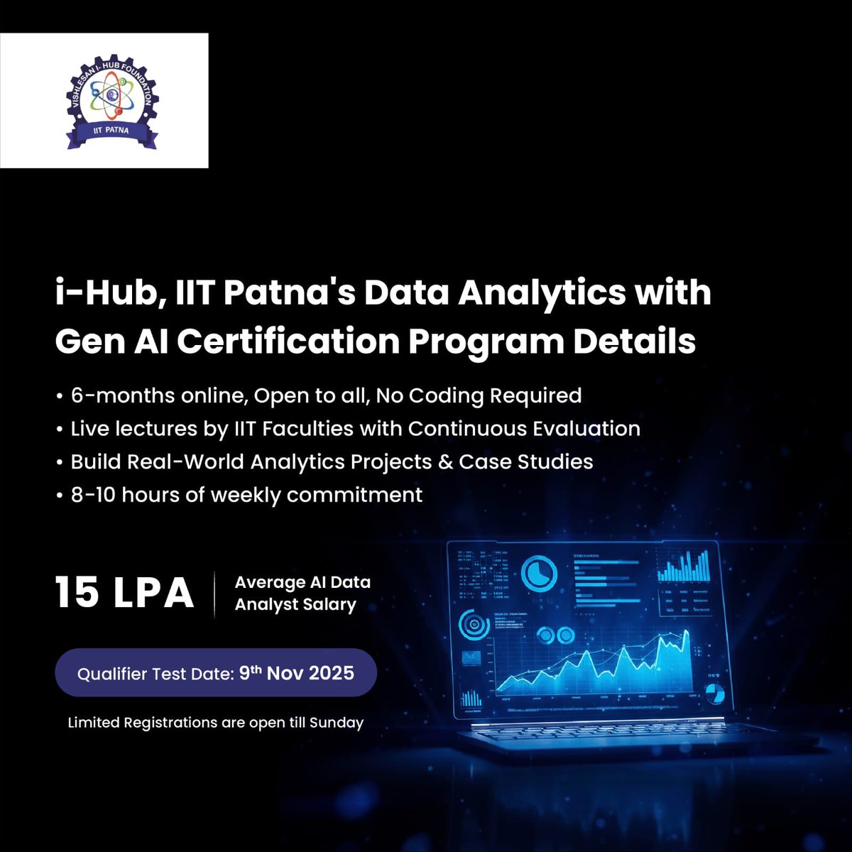 mufaddal_vohra's tweet image. 🚨 Want to become a data analyst? 

Check this 6 Month Data Analytics course from IIT Patna - ihub

Details: bit.ly/IIT_AI_DA

- Learn Excel, SQL, Python, AI from 0 to advanced
- Taught in Online Mode by Experts
- Job Support

Entry via 1-hour test (Fee: ₹99)