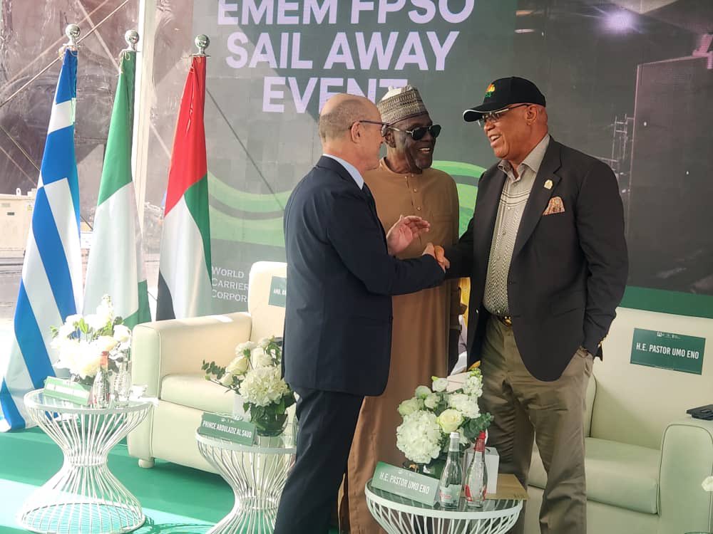 _PastorUmoEno's tweet image. Today, I joined industry leaders in Dubai for the Sail Away Ceremony of the EMEM FPSO, owned by Oriental Energy Resources, a major milestone for Nigeria’s oil and gas sector and for Akwa Ibom State.

I reaffirmed our government’s commitment to supporting investors while insisting…
